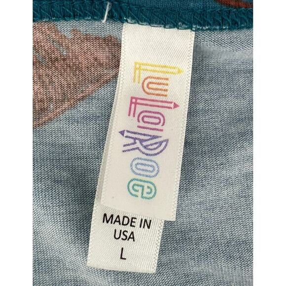 Lularoe Randy Shirt Womens Size Large Blue Orange Floral Short Sleeve Pullover - Picture 2 of 7